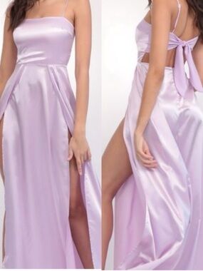 Lucy in the Sky Gala Lilac Lavender Satin Gown Maxi Cocktail Dress Sz Small